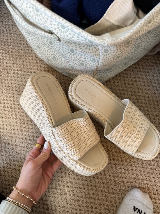 Madden Girl Shoes - Madden Girl Neutral Woven Platform Slide Sandals